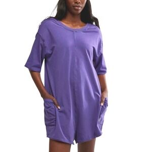 FP Movement Free People Women's Romper Purple Short Sleeve Large Yoga Gym New
